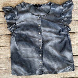 Calvin Klein Jeans Women's Small Blouse Top Ruffle Sleeve Blue And White Striped
